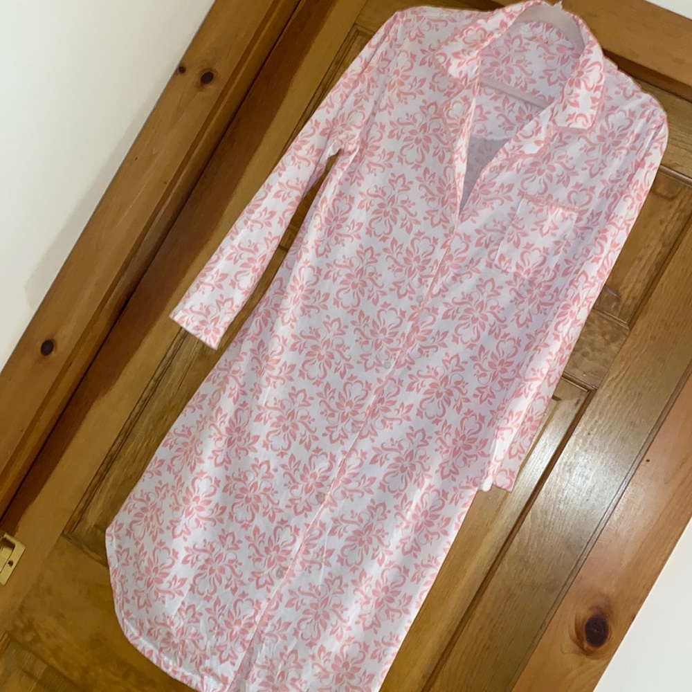 Body Touch Nightgown Pink White Sleepwear Long Sleeve Shirt style L